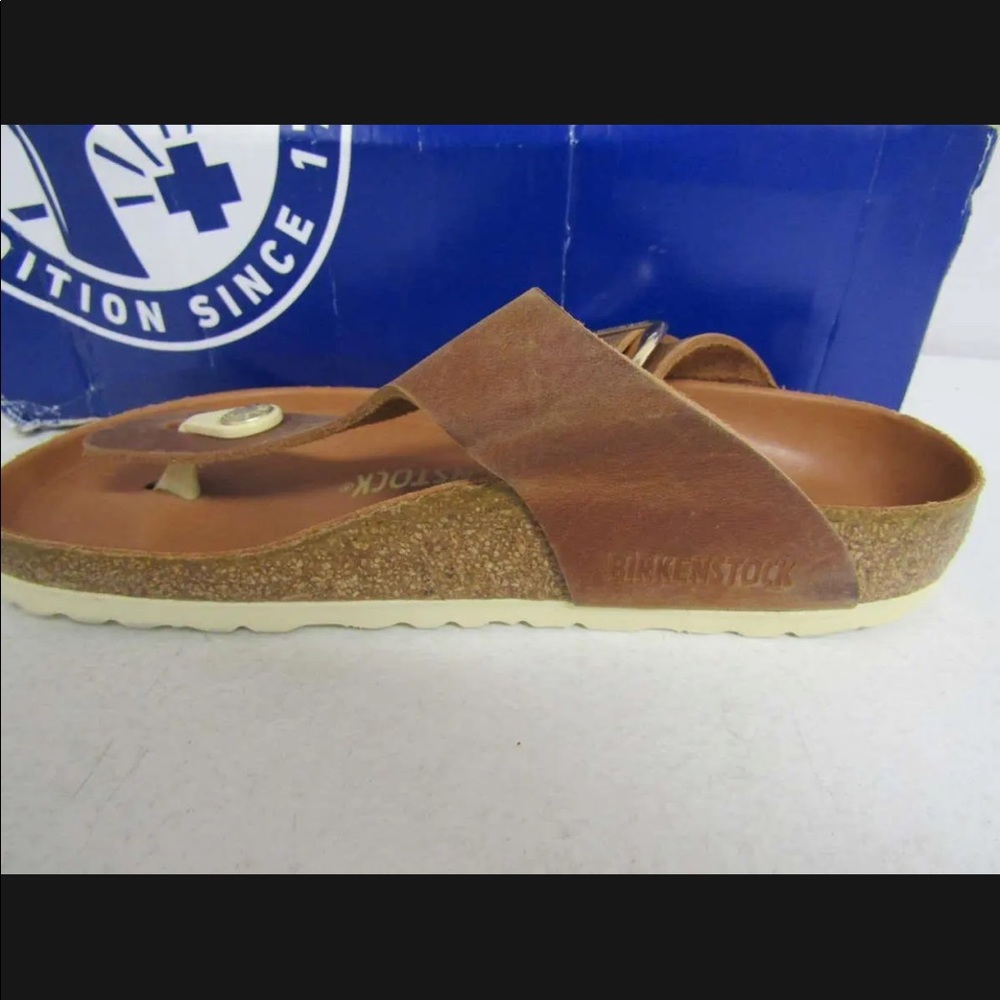 Birkenstock Women's 5/Men's 3 Gizeh Big Buckle Leather Thong Sandals Cognac - Picture 6 of 12